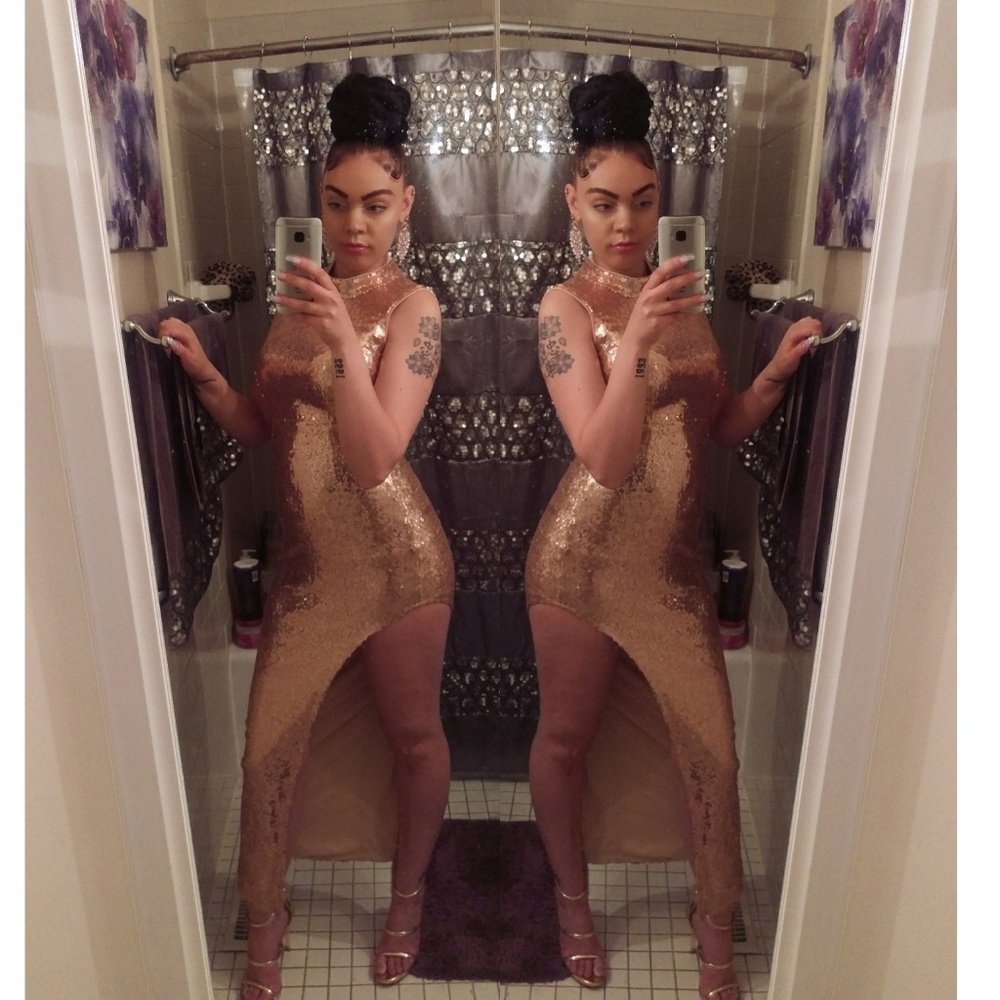 Rose Gold Sequin Dress With High Slit